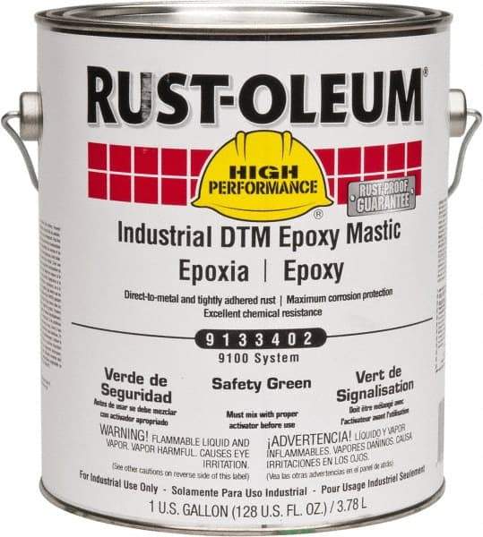 Rust-Oleum - 1 Gal Gloss Safety Green Epoxy Mastic - 100 to 225 Sq Ft/Gal Coverage, <340 g/L VOC Content, Direct to Metal - Eagle Tool & Supply