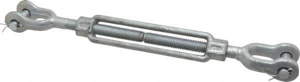 Made in USA - 3,500 Lb Load Limit, 5/8" Thread Diam, 6" Take Up, Steel Jaw & Jaw Turnbuckle - 16" Closed Length - Eagle Tool & Supply