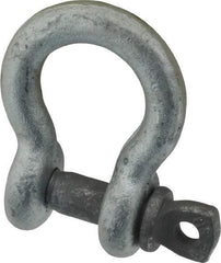 Made in USA - 7/16" Nominal Chain Size, 1.5 Ton Carbon Steel Screw Anchor Shackle - 7/16" Diam, 1/2" Pin Diam, 1-3/4" High x 23/32" Wide Inside Jaw, 1-5/32" Inside Width, 1-1/8" Max Body Thickness - Eagle Tool & Supply