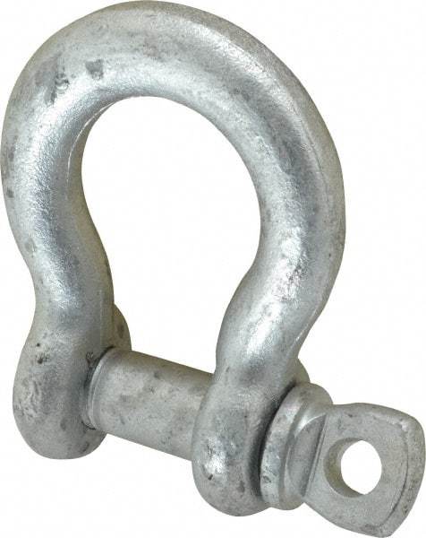 Made in USA - 5/8" Nominal Chain Size, 3.25 Ton Carbon Steel Screw Anchor Shackle - 5/8" Diam, 3/4" Pin Diam, 2-7/16" High x 1-1/16" Wide Inside Jaw, 1-9/16" Inside Width, 1-7/16" Max Body Thickness - Eagle Tool & Supply