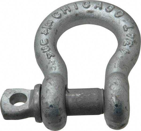 Made in USA - 3/4" Nominal Chain Size, 4.75 Ton Carbon Steel Screw Anchor Shackle - 3/4" Diam, 7/8" Pin Diam, 2-13/16" High x 1-1/4" Wide Inside Jaw, 1-13/16" Inside Width, 1-3/4" Max Body Thickness - Eagle Tool & Supply