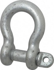 Made in USA - 1-1/4" Nominal Chain Size, 12 Ton Carbon Steel Screw Anchor Shackle - 1-1/4" Diam, 1-3/8" Pin Diam, 4-1/2" High x 2" Wide Inside Jaw, 3-1/4" Inside Width, 3" Max Body Thickness - Eagle Tool & Supply