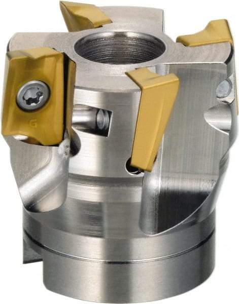 Sumitomo - 6 Inserts, 1-1/2" Cut Diam, 13/32" Arbor Diam, Indexable Square-Shoulder Face Mill - 0/90° Lead Angle, 1-9/16" High, AXMT12 & AXET12 Insert Compatibility, Through Coolant, Series WaveMill - Eagle Tool & Supply