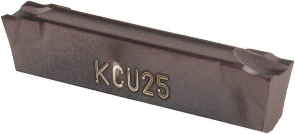 Kennametal - A4C0305 CF KCU25 Grade, 0.1201" Cutting Width, Carbide Cutoff Insert - 6° Right Hand Lead Angle, 0.0079" Cnr Rad, AlTiN Coated, Double End - Eagle Tool & Supply