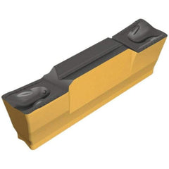 Iscar - 4004GRIP Y Grade IC807, 4mm Cutting Width Carbide Grooving Insert - 2.4mm Max Depth of Cut, Neutral, 0.4mm Corner Radius, TiAlN Finish - Eagle Tool & Supply