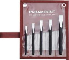 Paramount - 5 Piece Cold Chisel Set - 5-1/8, 5-3/8, 5-9/16, 6 & 6-3/4" OAL, Sizes Included 5/16 to 5/8" - Eagle Tool & Supply