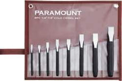 Paramount - 8 Piece Cold Chisel Set - 5, 5-1/8, 5-3/8, 5-9/16, 6, 6-3/4, 6-7/8 & 8" OAL, Sizes Included 1/4 to 7/8" - Eagle Tool & Supply