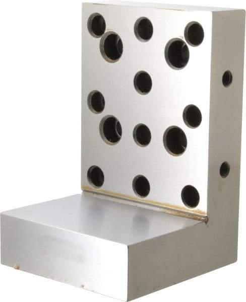 Suburban Tool - 4" Wide x 6" Deep x 4" High Steel Precision-Ground Angle Plate - Standard Plate, Machined Holes on Surface, Open End, 1-1/4" Thick, Single Plate - Eagle Tool & Supply