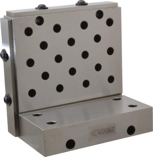 Suburban Tool - 6" Wide x 6" Deep x 4" High Steel Precision-Ground Angle Plate - Standard Plate, Machined Holes on Surface, Open End, 1-1/4" Thick, Single Plate - Eagle Tool & Supply