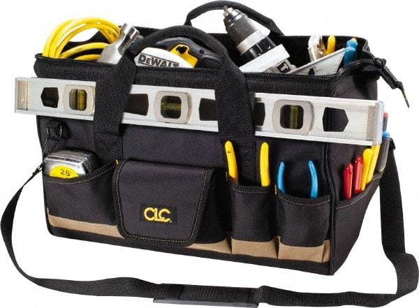 CLC - 25 Pocket Black & Tan Polyester Tool Bag - 18" Wide x 11" Deep x 12" High - Eagle Tool & Supply