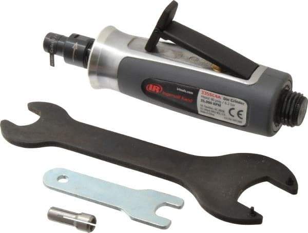 Ingersoll-Rand - 1/4" Collet, Straight Handle, Straight Air Die Grinder - 35,000 RPM, Rear Exhaust, 30 CFM, 0.3 hp, 620 kPa, 1/4 NPT - Eagle Tool & Supply