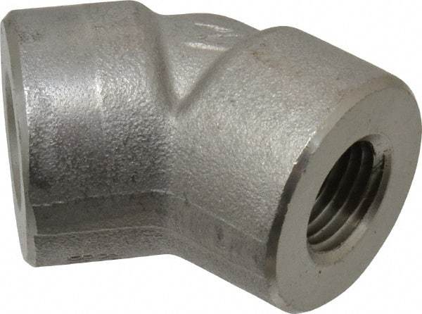Merit Brass - 1/4" Grade 304/304L Stainless Steel Pipe 45° Elbow - FNPT x FNPT End Connections, 3,000 psi - Eagle Tool & Supply