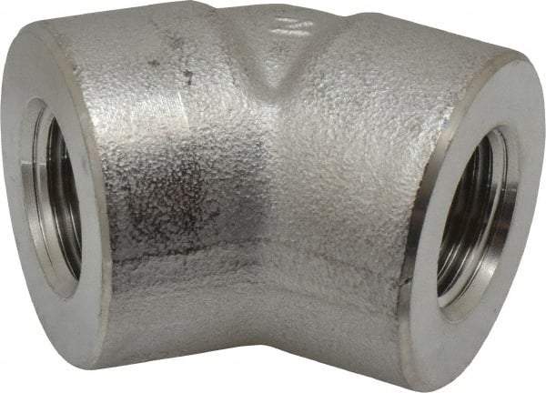 Merit Brass - 1/2" Grade 304/304L Stainless Steel Pipe 45° Elbow - FNPT x FNPT End Connections, 3,000 psi - Eagle Tool & Supply