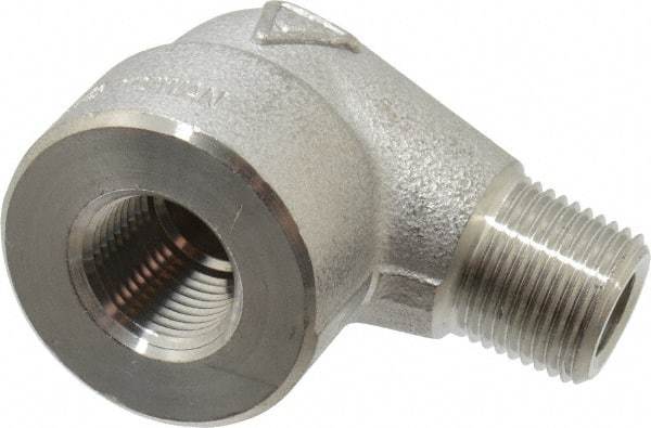Merit Brass - 3/8" Grade 304/304L Stainless Steel Pipe 90° Street Elbow - FNPT x MNPT End Connections, 3,000 psi - Eagle Tool & Supply