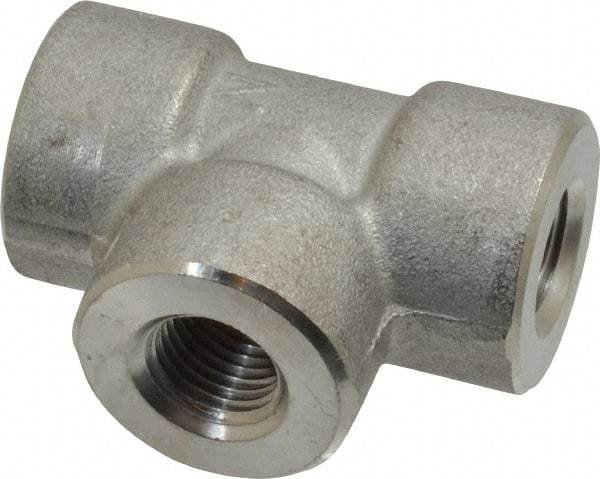 Merit Brass - 1/4" Grade 304/304L Stainless Steel Pipe Tee - FNPT x FNPT x FNPT End Connections, 3,000 psi - Eagle Tool & Supply