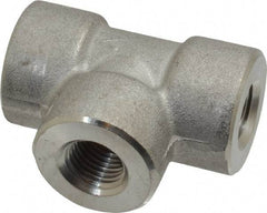 Merit Brass - 1/4" Grade 304/304L Stainless Steel Pipe Tee - FNPT x FNPT x FNPT End Connections, 3,000 psi - Eagle Tool & Supply