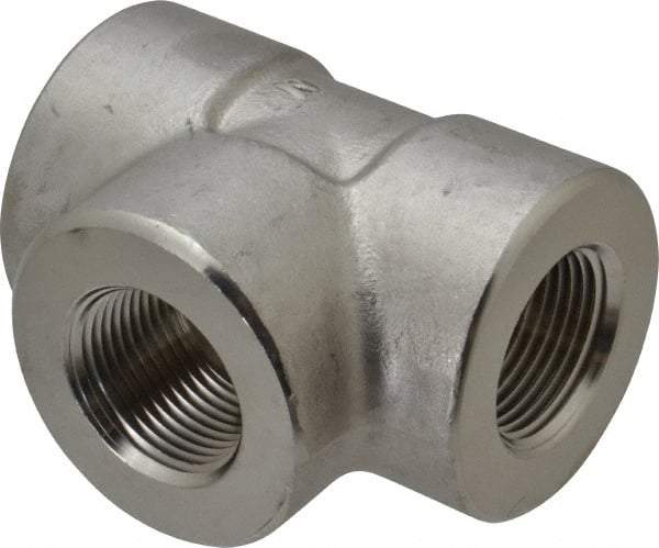 Merit Brass - 1" Grade 304/304L Stainless Steel Pipe Tee - FNPT x FNPT x FNPT End Connections, 3,000 psi - Eagle Tool & Supply