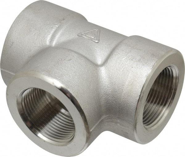 Merit Brass - 1-1/4" Grade 304/304L Stainless Steel Pipe Tee - FNPT x FNPT x FNPT End Connections, 3,000 psi - Eagle Tool & Supply