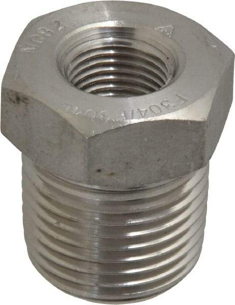 Merit Brass - 3/8 x 1/8" Grade 304/304L Stainless Steel Pipe Hex Bushing - MNPT x FNPT End Connections, 3,000 psi - Eagle Tool & Supply