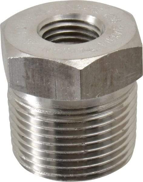 Merit Brass - 3/4 x 1/4" Grade 304/304L Stainless Steel Pipe Hex Bushing - MNPT x FNPT End Connections, 3,000 psi - Eagle Tool & Supply