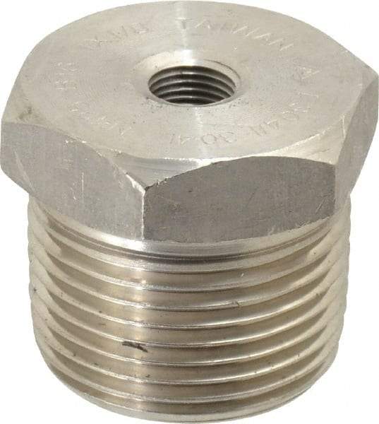 Merit Brass - 1 x 1/8" Grade 304/304L Stainless Steel Pipe Hex Bushing - MNPT x FNPT End Connections, 3,000 psi - Eagle Tool & Supply