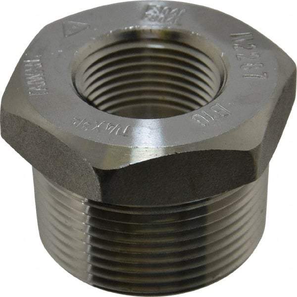 Merit Brass - 1-1/4 x 3/4" Grade 304/304L Stainless Steel Pipe Hex Bushing - MNPT x FNPT End Connections, 3,000 psi - Eagle Tool & Supply