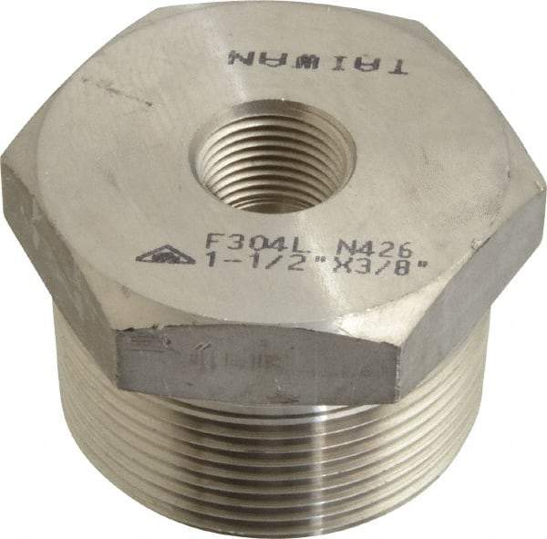 Merit Brass - 1-1/2 x 3/8" Grade 304/304L Stainless Steel Pipe Hex Bushing - MNPT x FNPT End Connections, 3,000 psi - Eagle Tool & Supply