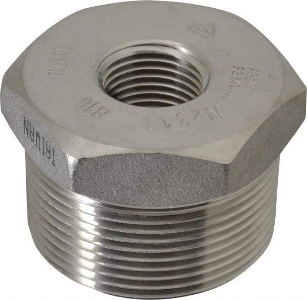 Merit Brass - 1-1/2 x 1/2" Grade 304/304L Stainless Steel Pipe Hex Bushing - MNPT x FNPT End Connections, 3,000 psi - Eagle Tool & Supply