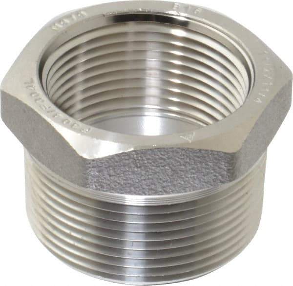 Merit Brass - 1-1/2 x 1-1/4" Grade 304/304L Stainless Steel Pipe Hex Bushing - MNPT x FNPT End Connections, 3,000 psi - Eagle Tool & Supply