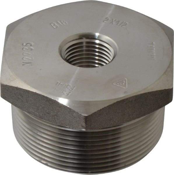 Merit Brass - 2 x 1/2" Grade 304/304L Stainless Steel Pipe Hex Bushing - MNPT x FNPT End Connections, 3,000 psi - Eagle Tool & Supply