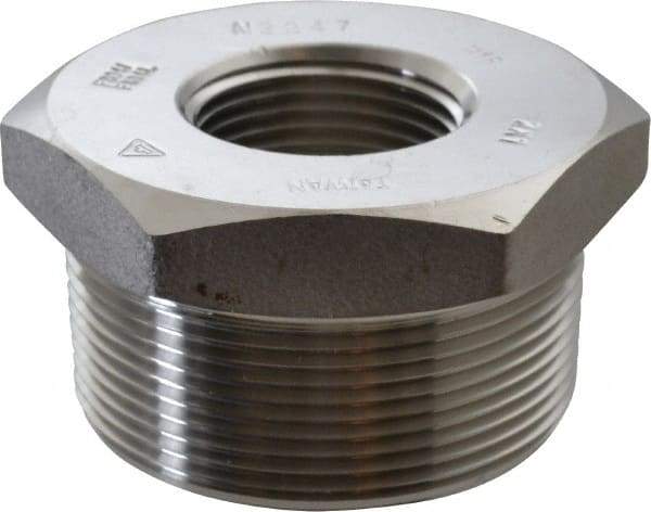 Merit Brass - 2 x 1" Grade 304/304L Stainless Steel Pipe Hex Bushing - MNPT x FNPT End Connections, 3,000 psi - Eagle Tool & Supply