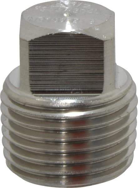 Merit Brass - 1/2" Grade 304/304L Stainless Steel Pipe Square Head Plug - MNPT End Connections, 3,000 psi - Eagle Tool & Supply