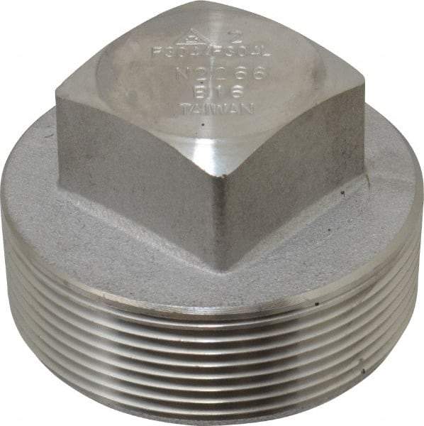 Merit Brass - 2" Grade 304/304L Stainless Steel Pipe Square Head Plug - MNPT End Connections, 3,000 psi - Eagle Tool & Supply
