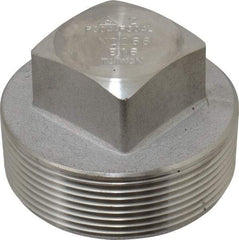 Merit Brass - 2" Grade 304/304L Stainless Steel Pipe Square Head Plug - MNPT End Connections, 3,000 psi - Eagle Tool & Supply
