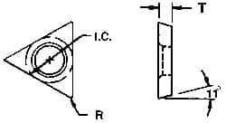 Everede Tool - TPGB231 Grade CVM2 Carbide Boring Insert - TiN Finish, 60° Triangle, 11° Relief Angle, 1/4" Inscr Circle, 3/32" Thick, 1/32" Corner Radius - Eagle Tool & Supply