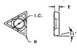 Everede Tool - TPGH231 Grade CV6 Carbide Boring Insert - TiN Finish, 60° Triangle, 11° Relief Angle, 1/4" Inscr Circle, 3/32" Thick, 1/32" Corner Radius - Eagle Tool & Supply