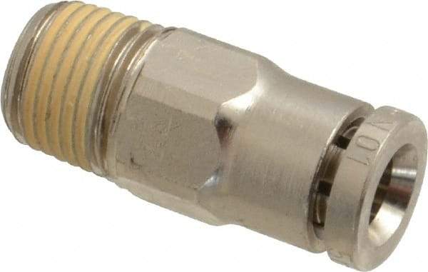 Norgren - 5mm Outside Diam, 1/8 BSPT, Nickel Plated Brass Push-to-Connect Tube Male Connector - 260 Max psi, Tube to Male BSPT Connection, Nitrile O-Ring - Eagle Tool & Supply