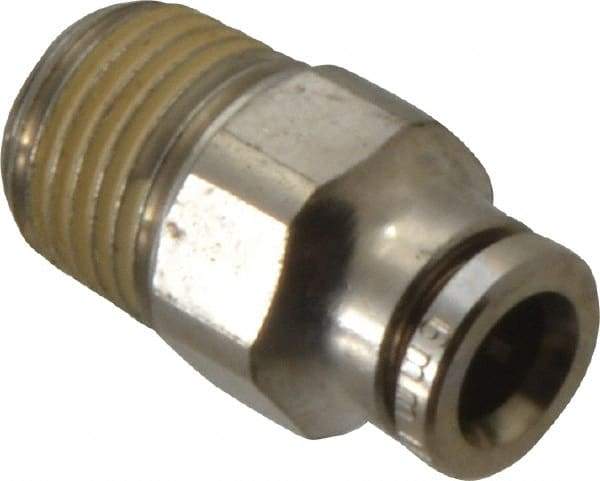 Norgren - 6mm Outside Diam, 1/4 BSPT, Nickel Plated Brass Push-to-Connect Tube Male Connector - 260 Max psi, Tube to Male BSPT Connection, Nitrile O-Ring - Eagle Tool & Supply