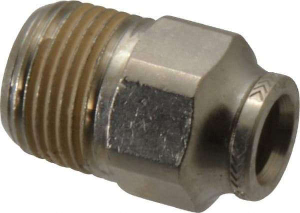Norgren - 8mm Outside Diam, 3/8 BSPT, Nickel Plated Brass Push-to-Connect Tube Male Connector - 260 Max psi, Tube to Male BSPT Connection, Nitrile O-Ring - Eagle Tool & Supply
