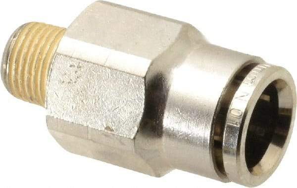 Norgren - 10mm Outside Diam, 1/8 BSPT, Nickel Plated Brass Push-to-Connect Tube Male Connector - 260 Max psi, Tube to Male BSPT Connection, Nitrile O-Ring - Eagle Tool & Supply