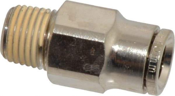 Norgren - 10mm Outside Diam, 1/4 BSPT, Nickel Plated Brass Push-to-Connect Tube Male Connector - 260 Max psi, Tube to Male BSPT Connection, Nitrile O-Ring - Eagle Tool & Supply