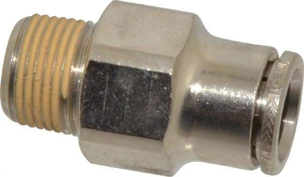 Norgren - 12mm Outside Diam, 3/8 BSPT, Nickel Plated Brass Push-to-Connect Tube Male Connector - 260 Max psi, Tube to Male BSPT Connection, Nitrile O-Ring - Eagle Tool & Supply