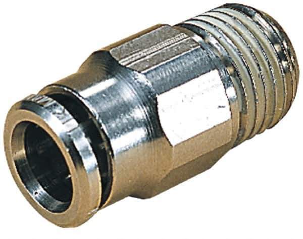 Norgren - 3/8" Outside Diam, 1/8 BSPT, Nickel Plated Brass Push-to-Connect Tube Male Connector - 260 Max psi, Tube to Male Connection - Eagle Tool & Supply