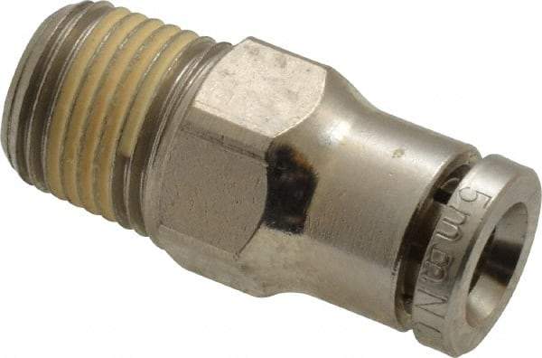 Norgren - 5mm Outside Diam, 1/8 NPTF, Nickel Plated Brass Push-to-Connect Tube Male Connector - 260 Max psi, Tube to Male NPT Connection, Nitrile O-Ring - Eagle Tool & Supply