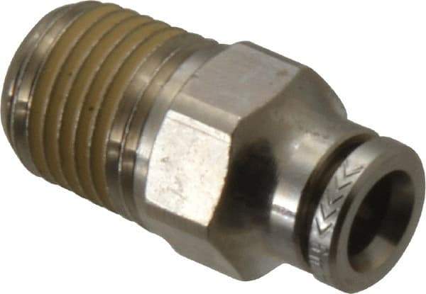Norgren - 6mm Outside Diam, 1/4 NPTF, Nickel Plated Brass Push-to-Connect Tube Male Connector - 260 Max psi, Tube to Male NPT Connection, Nitrile O-Ring - Eagle Tool & Supply