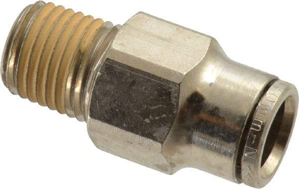 Norgren - 10mm Outside Diam, 1/4 NPTF, Nickel Plated Brass Push-to-Connect Tube Male Connector - 260 Max psi, Tube to Male NPT Connection, Nitrile O-Ring - Eagle Tool & Supply