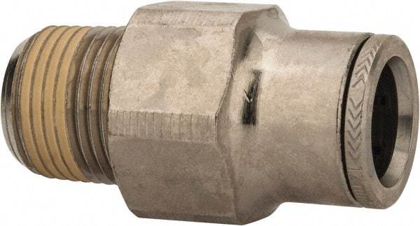 Norgren - 12mm Outside Diam, 3/8 NPTF, Nickel Plated Brass Push-to-Connect Tube Male Connector - 260 Max psi, Tube to Male NPT Connection, Nitrile O-Ring - Eagle Tool & Supply