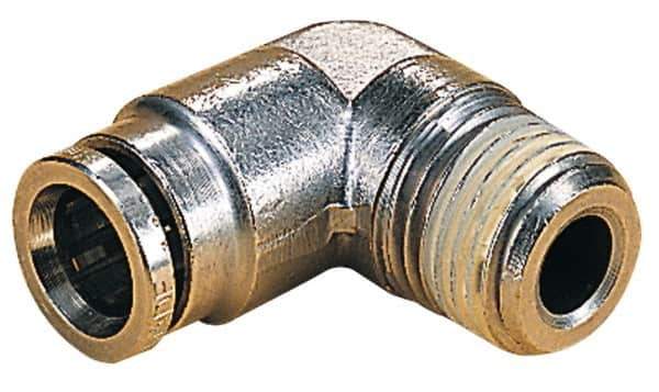 Norgren - 8mm Outside Diam, 3/8 BSPT, Nickel Plated Brass Push-to-Connect Tube Male Elbow - 260 Max psi, Tube to Male BSPT Connection, Nitrile O-Ring - Eagle Tool & Supply