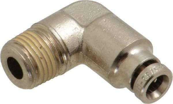 Norgren - 4mm Outside Diam, 1/8 BSPT, Nickel Plated Brass Push-to-Connect Tube Male Elbow - 260 Max psi, Tube to Male BSPT Connection, Nitrile O-Ring - Eagle Tool & Supply