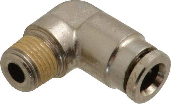 Norgren - 6mm Outside Diam, 1/8 BSPT, Nickel Plated Brass Push-to-Connect Tube Male Elbow - 260 Max psi, Tube to Male BSPT Connection, Nitrile O-Ring - Eagle Tool & Supply